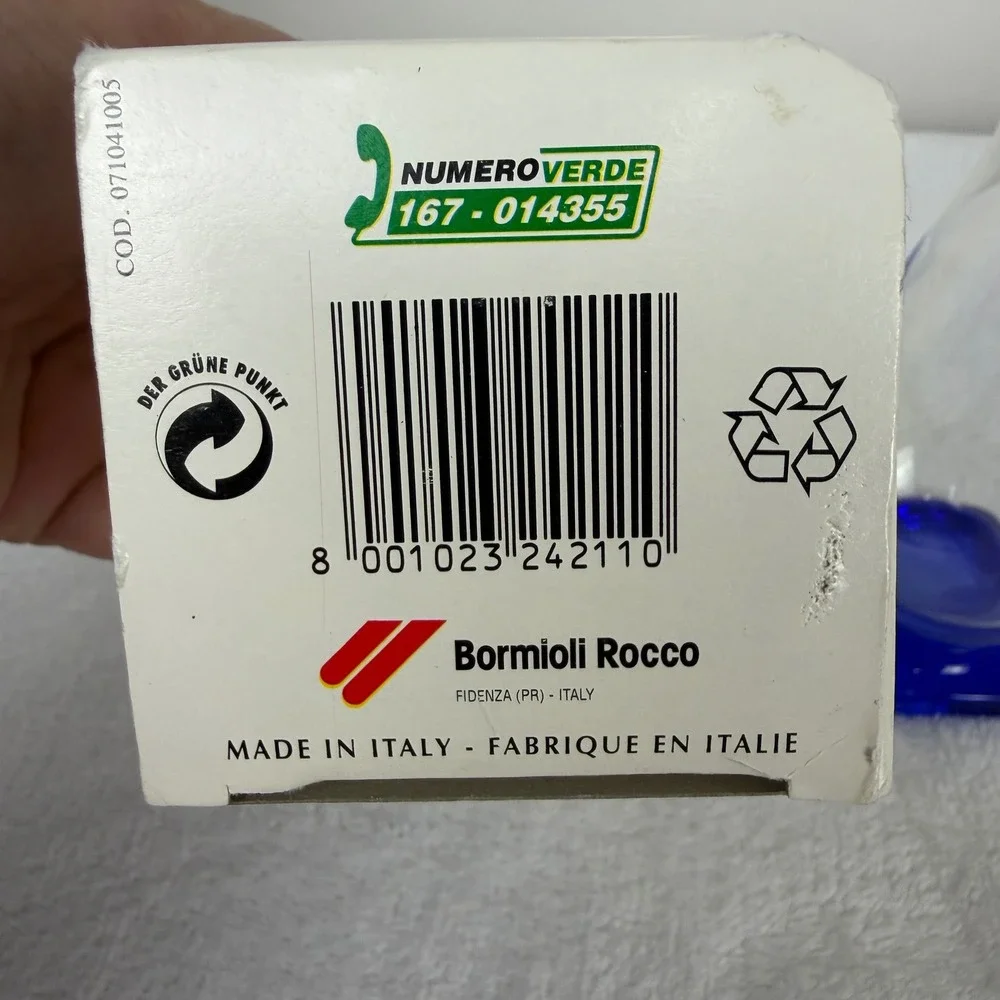 Bormioli Rocco Ibisco Clear Glass Vase Cobalt Blue Square Base Italy NIB‎